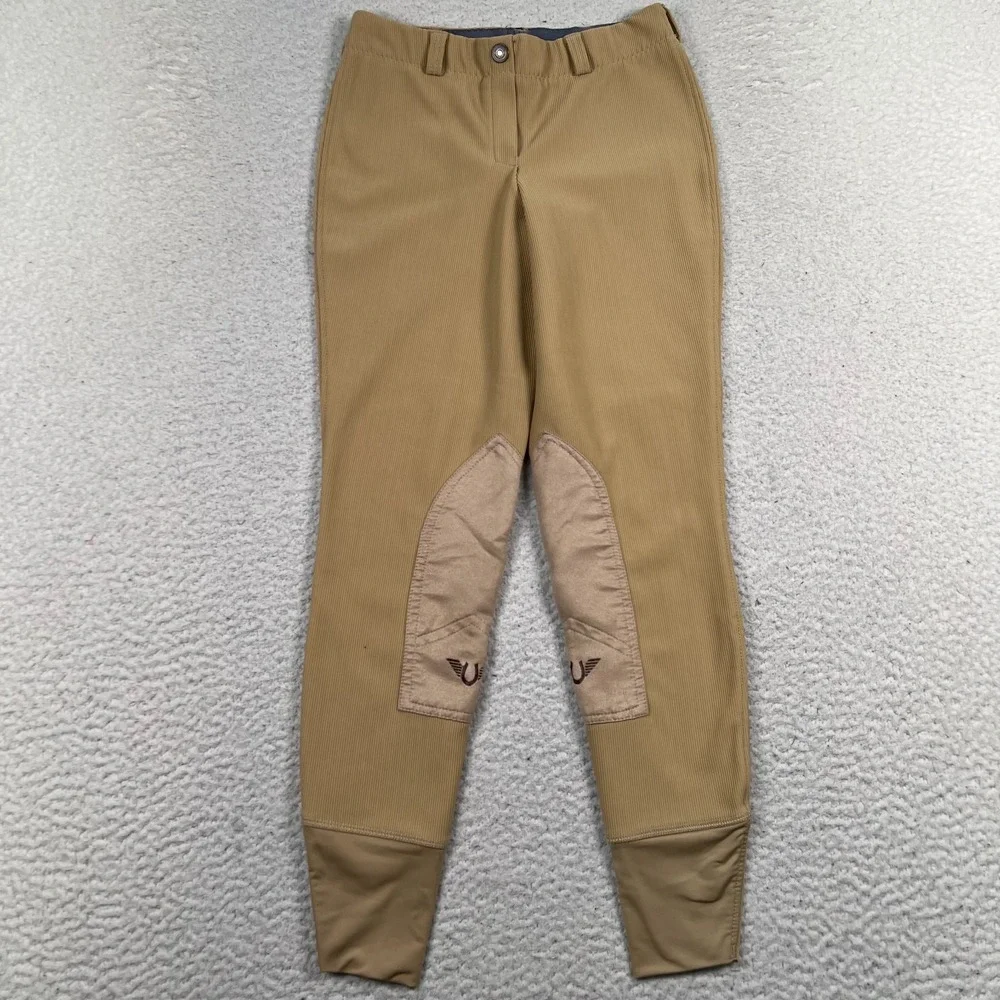 Tuffrider Equestrian Breeches Womens 26 Ribbed Knee Patch Western Riding Tan